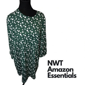 NWT | Amazon Essentials |  Green Floral Flowy Long Sleeve Dress | Size L [45]